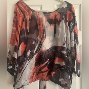 Liverpool Multicolored Scoop Neck Flutter Sleeve Top M